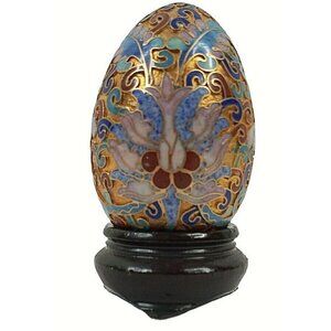 Vintage Chinese Egg Cloisonné Enamel on Brass on Stand 3"